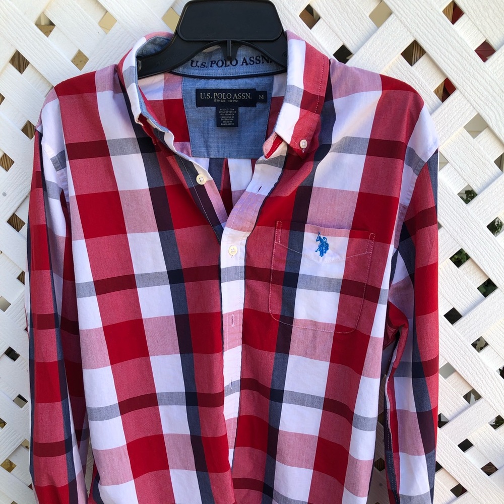 Men’s Med Red/White/Blue US Polo long sleeve button down shirt